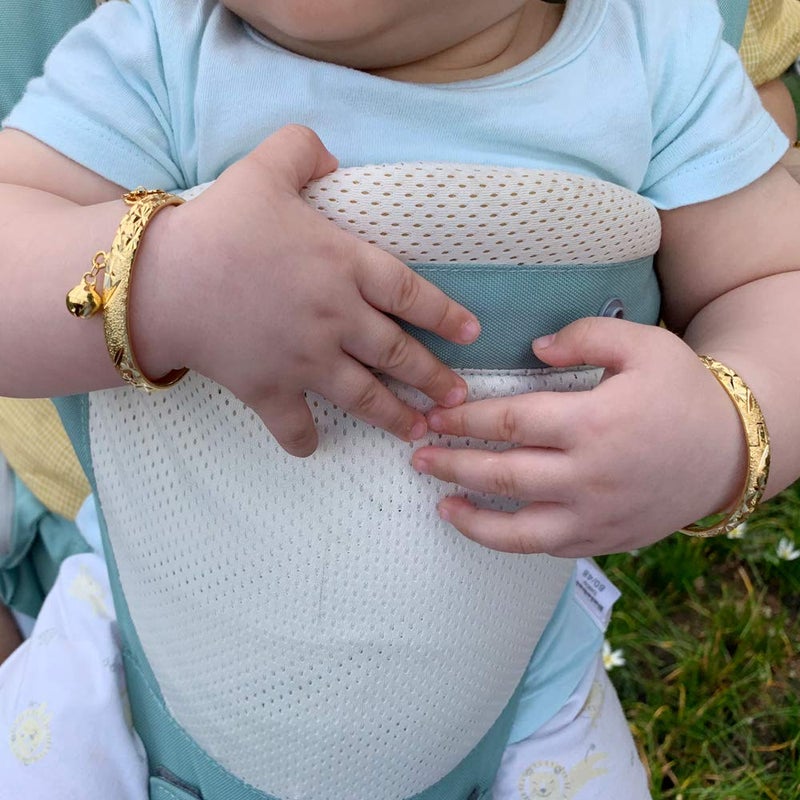 Ethlyn Birthday Gifts for baby 18K Gold plated Mini Size Baby Bangles Bracelet for infants girls boys Stars Bells Heart Jewelry (2pcs/lot), 4.5cm, Metal - Image 4