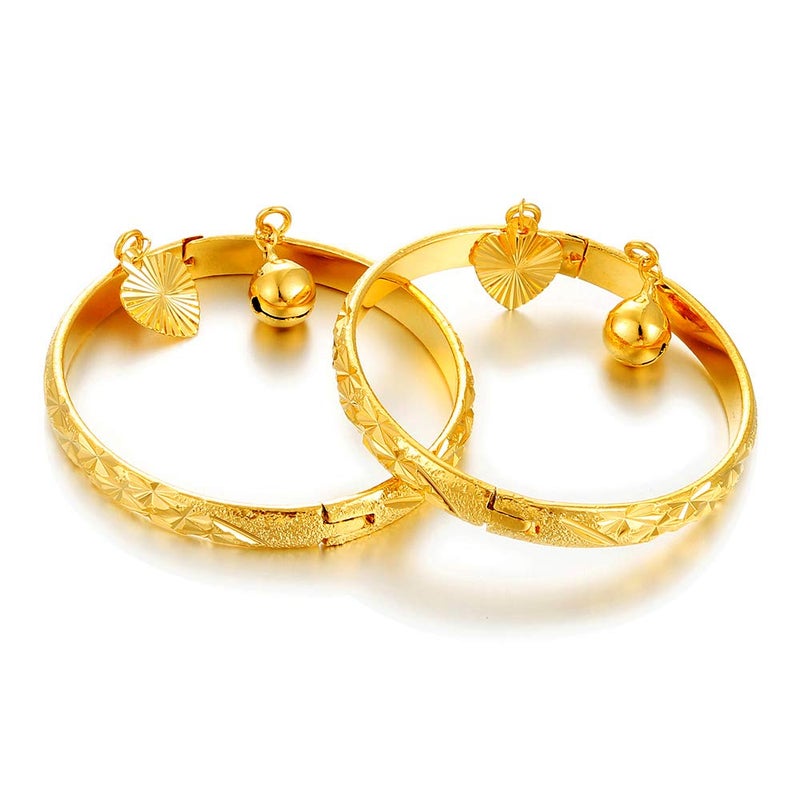 Ethlyn Birthday Gifts for baby 18K Gold plated Mini Size Baby Bangles Bracelet for infants girls boys Stars Bells Heart Jewelry (2pcs/lot), 4.5cm, Metal - Image 1
