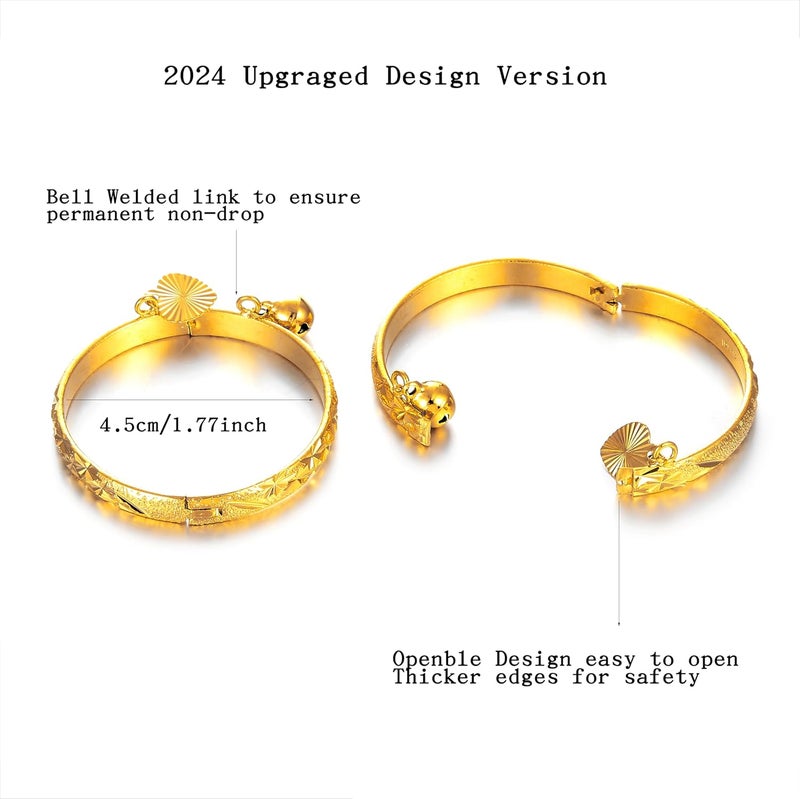 Ethlyn Birthday Gifts for baby 18K Gold plated Mini Size Baby Bangles Bracelet for infants girls boys Stars Bells Heart Jewelry (2pcs/lot), 4.5cm, Metal - Image 3