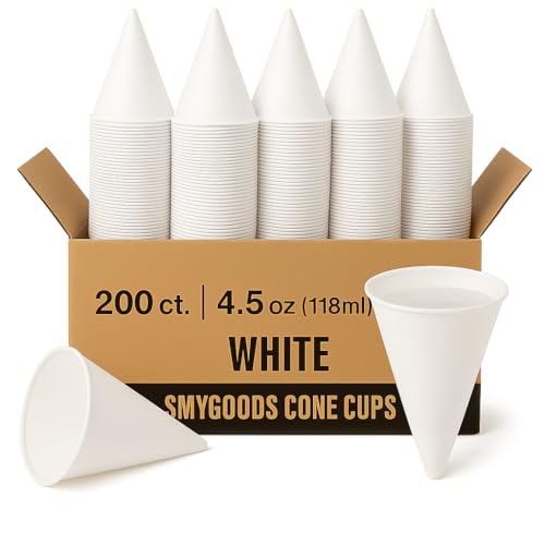 Smygoods Disposable White Paper Cone Cups (Pack of 200-4.5 oz) Eco-Friendly, Leak-Proof, Ideal for Events, Water Coolers, Quick Hydration & Efficient Cleanup - Image 1
