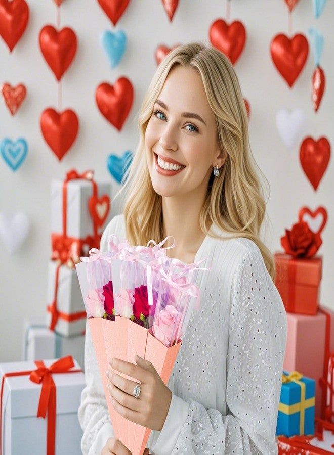 mifengda 24pcs Flower Bags Single Rose Sleeves Valentine Flower Bouquet Bag Single Rose Box Pink DIY Gift Flower Wrapping Paper Bag for Valentine Mother Day Graduation Wedding Birthday Floral Arrangement - Image 3