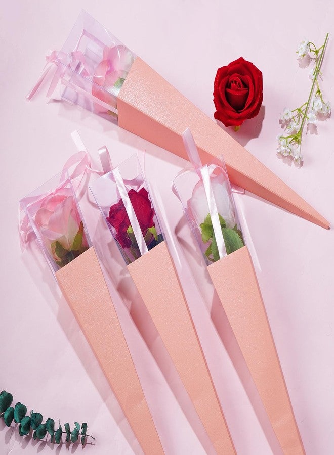 mifengda 24pcs Flower Bags Single Rose Sleeves Valentine Flower Bouquet Bag Single Rose Box Pink DIY Gift Flower Wrapping Paper Bag for Valentine Mother Day Graduation Wedding Birthday Floral Arrangement - Image 4