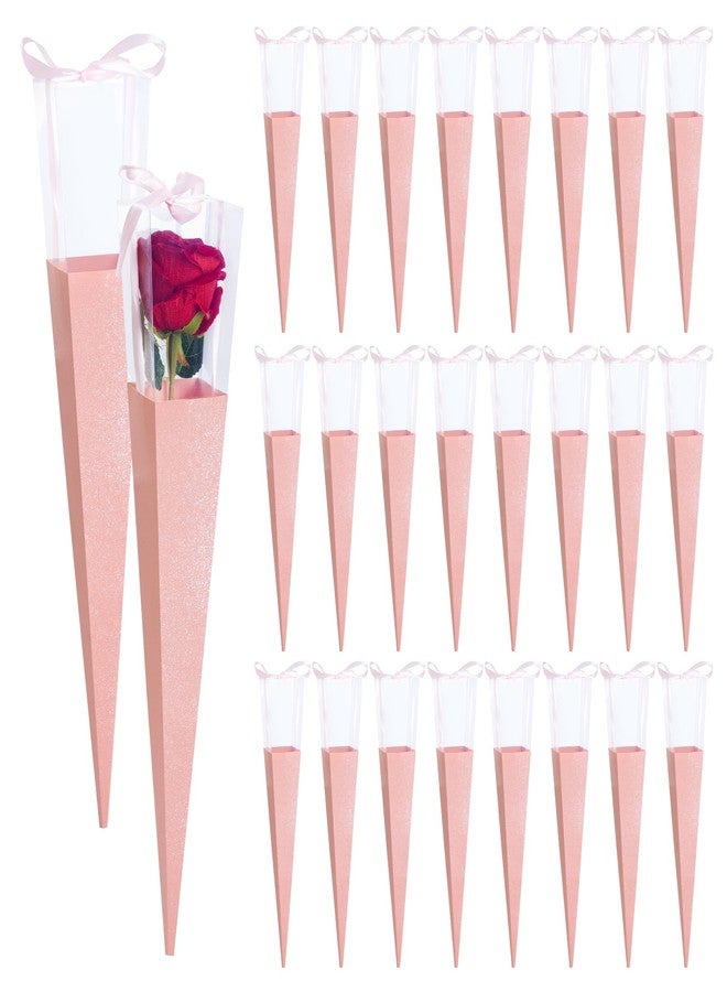 mifengda 24pcs Flower Bags Single Rose Sleeves Valentine Flower Bouquet Bag Single Rose Box Pink DIY Gift Flower Wrapping Paper Bag for Valentine Mother Day Graduation Wedding Birthday Floral Arrangement - Image 1