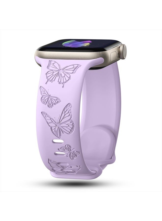 IKANFI Butterfly Engraved Bands Compatible with Apple Watch Band 45mm 44mm 42mm Women, Silicone Butterfly Sport Embossed Strap for iWatch Bands Series SE 8 7 6 5 4 3 2 1-Butterfly-LV42 - Image 1