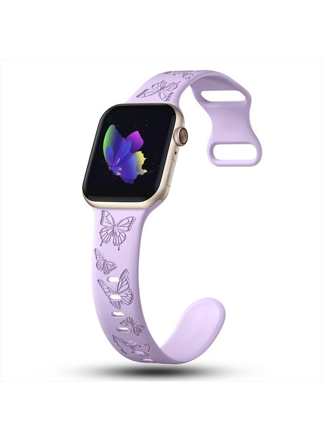 IKANFI Butterfly Engraved Bands Compatible with Apple Watch Band 45mm 44mm 42mm Women, Silicone Butterfly Sport Embossed Strap for iWatch Bands Series SE 8 7 6 5 4 3 2 1-Butterfly-LV42 - Image 2