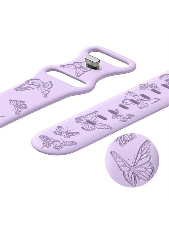 IKANFI Butterfly Engraved Bands Compatible with Apple Watch Band 45mm 44mm 42mm Women, Silicone Butterfly Sport Embossed Strap for iWatch Bands Series SE 8 7 6 5 4 3 2 1-Butterfly-LV42 - Image 3
