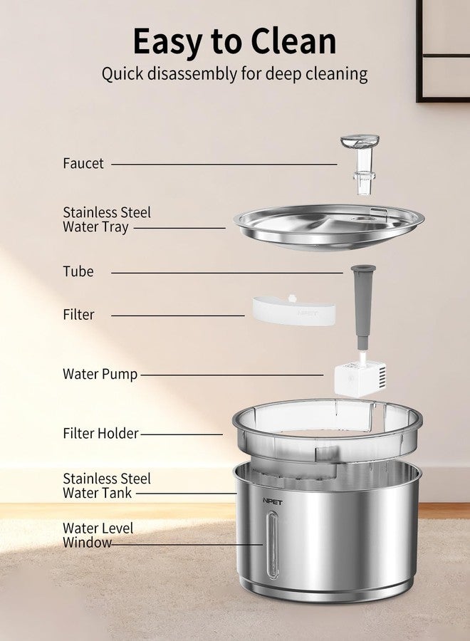 NPET Stainless Steel Cat Water Fountain, 1Gallon/135oz Automatic Pet Drinking Fountain Dog Water Dispenser with 3 Replacement Filters for Cats Indoor - Image 5