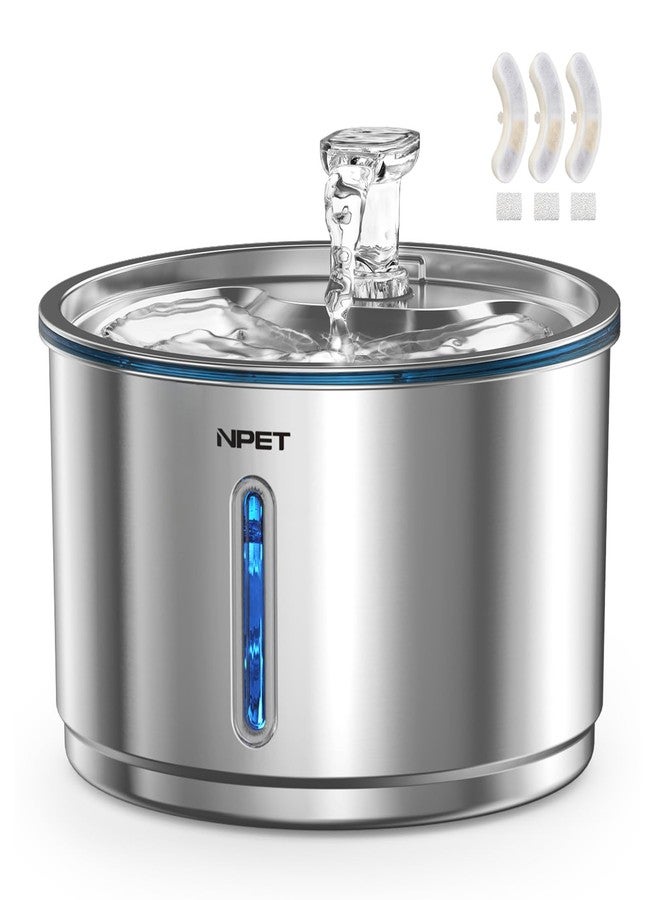 NPET Stainless Steel Cat Water Fountain, 1Gallon/135oz Automatic Pet Drinking Fountain Dog Water Dispenser with 3 Replacement Filters for Cats Indoor - Image 1