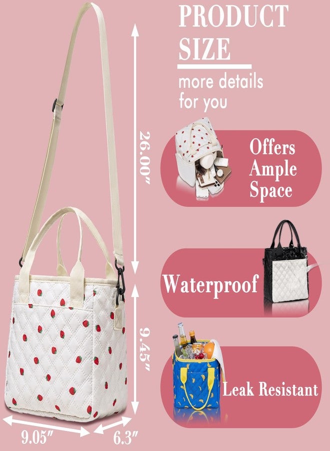 TuErCao Cute Stylish Small Insulated Lunch Bag for Women Men Kids, Lightweight Compact Reusable LunchBox for School, Office, Picnic, Durable Lunch Tote with Adjustable Strap & Dual Zippers, Black&Cream - Image 2