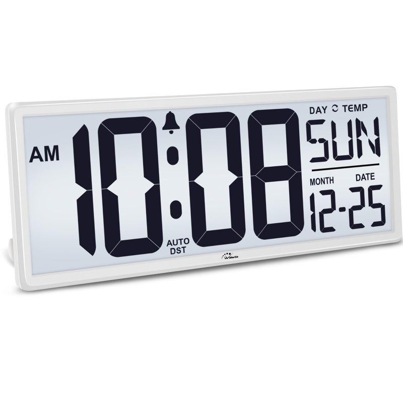 WallarGe Backlight Digital Wall Clock Battery Operated  with Temperature and Date 145 Large Digital Wall Clock Easy to Read and Set Auto DST