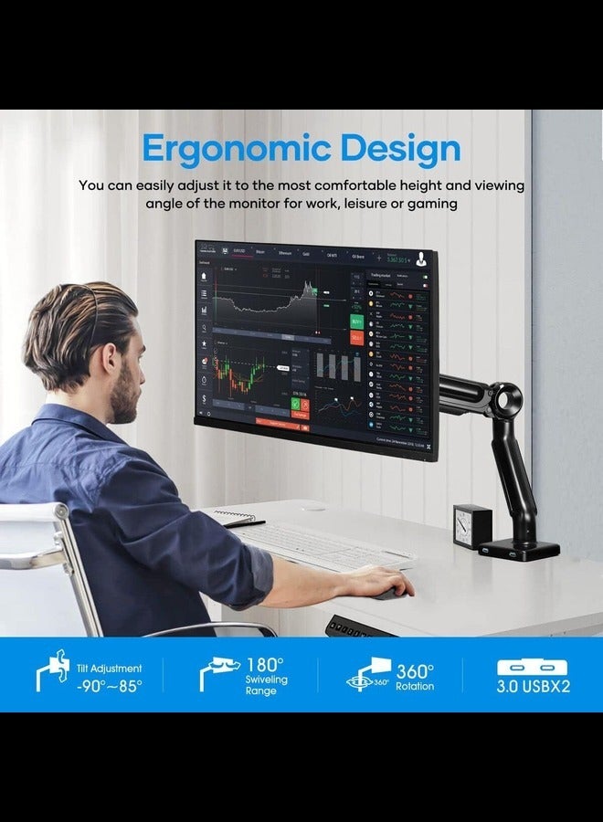 Single Monitor Stand Mount - Gas Spring Monitor Arm Fits 13-35'' Monitor, Full Motion Swivel, Single Monitor Stand, Ultra Height Adjustable for Stand Work, Monitor Desk Stand with VESA  - Image 5