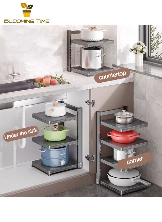 BLOOMING TIME Single-Sided Kitchen Storage Rack, Multi-Tiered Sink-Mounted Pot Rack for Home Use, Cabinet-Mounted Tiered Pot Storage Rack, Freestanding Kitchen Countertop Storage Rack, Adjustable Multi-Tiered Sink Cabinet Shelving Unit, Black - Image 5