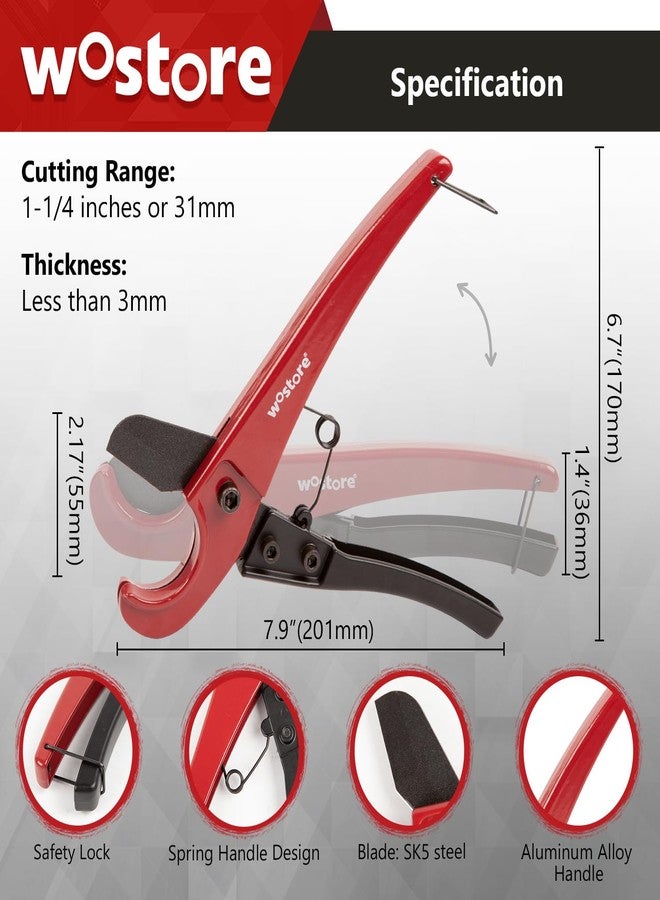 Wostore PEX Pipe Cutter Set Drip Line Include Plastic Pipe Cutter 1-1/4" Cutting Tool For PEX, PVC, PPR Hoses With Tube Cutter 1/8"to 7/8" Or 3-22mm, 3 Rolls Of 10 Meter PTFE Seal Tapes - Image 3