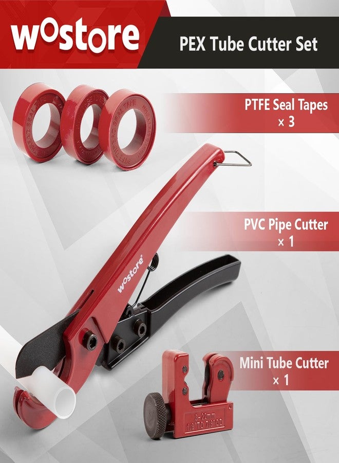 Wostore PEX Pipe Cutter Set Drip Line Include Plastic Pipe Cutter 1-1/4" Cutting Tool For PEX, PVC, PPR Hoses With Tube Cutter 1/8"to 7/8" Or 3-22mm, 3 Rolls Of 10 Meter PTFE Seal Tapes - Image 2