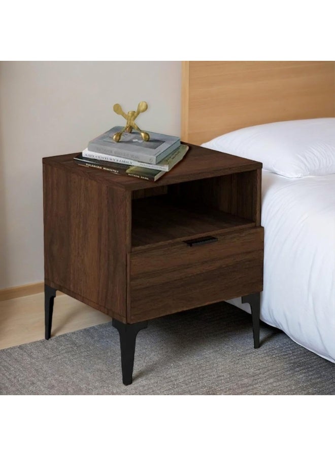 بيتي طاولة جانبية ( كمودينو ) درج ورف خشب اللون بني مقاس (48 × 40 × 40) سم - Image 1