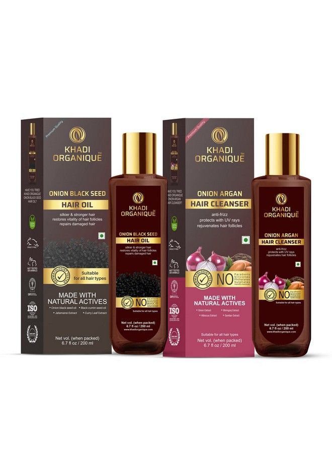 Khadi ORGANIQUE Onion Black Seed Hair Oil 200 Ml & Onion Argan Hair Cleanser 200 Ml (Pack Of 2) 400 Ml - Image 1