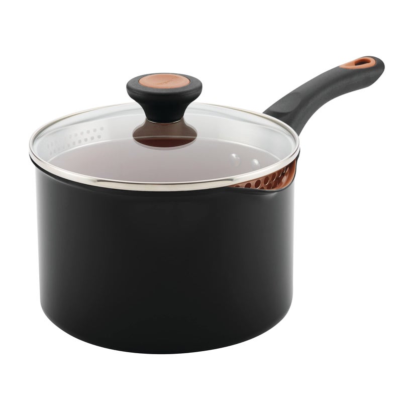 Farberware Glide Nonstick Sauce Pan/Saucepan with Straining and Lid, 3 Quart, (Black) - Image 1