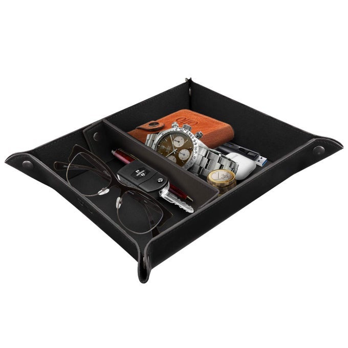 LEATHER TRAY ORGANIZER PRACTICAL LIGHTWEIGHT WATER RESISTANT COMPUTER TABLE DESK STORAGE BOX FOR WALLETS WATCHES KEYS COINS CELL PHONES AND OFFICE EQUIPMENT