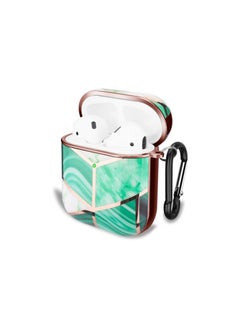 Generic Elmo3ezz Compatible with Airpods 2 Cute Marble Shiny Chrome Airpods Case with Keychain Shockproof Full Protection Cover for Apple Airpods 2/Airpods (Green)  - Image 1