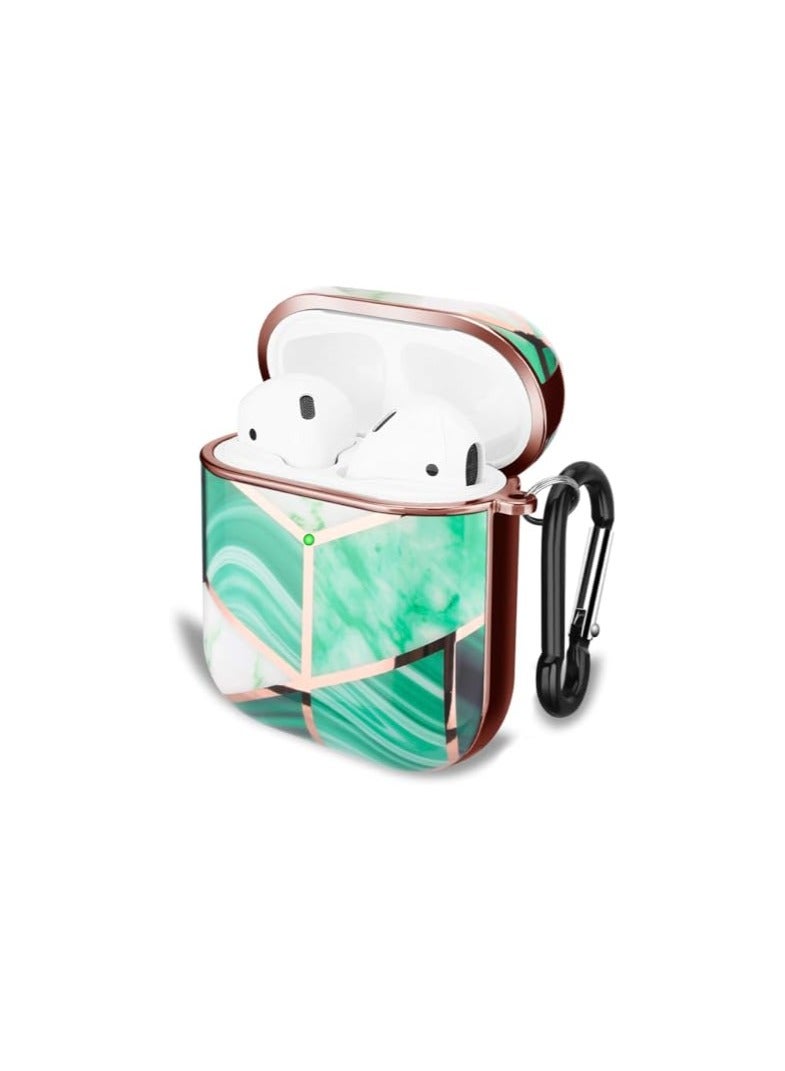 Elmo3ezz متوافق مع Airpods 2 حافظة Airpods من الكروم اللامع والرخام اللطيف مع سلسلة مفاتيح غطاء حماية كامل مقاوم للصدمات لأجهزة Apple Airpods 2/Airpods (أخضر)