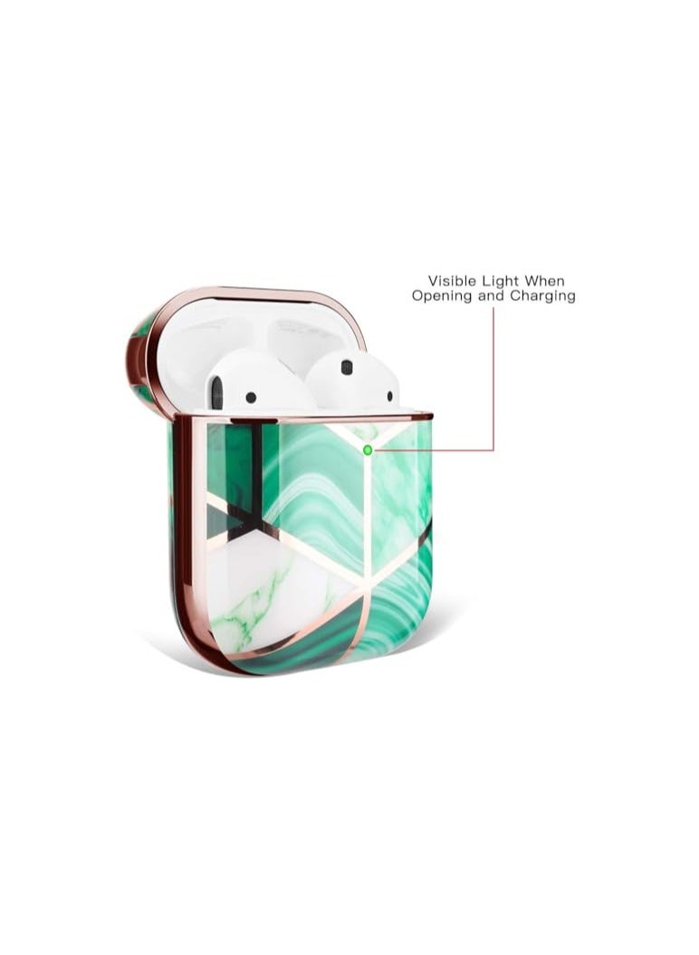 Elmo3ezz متوافق مع Airpods 2 حافظة Airpods من الكروم اللامع والرخام اللطيف مع سلسلة مفاتيح غطاء حماية كامل مقاوم للصدمات لأجهزة Apple Airpods 2/Airpods (أخضر)