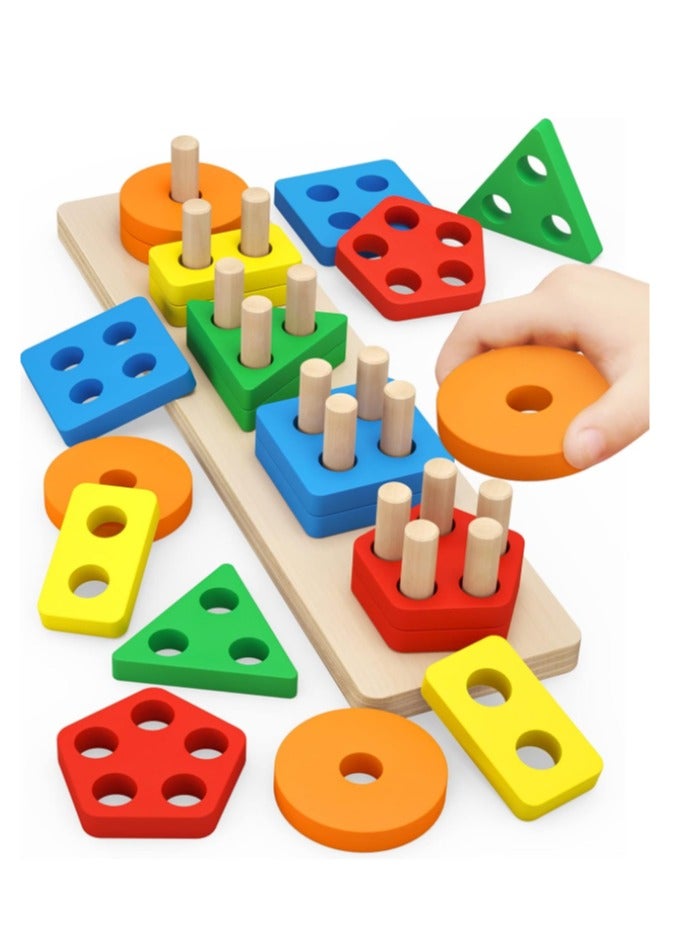MOSH Toys for 1 to 3-Year-Old Boys and Girls Wooden Sorting & Stacking Educational Toys for Toddlers and Preschoolers - Image 1