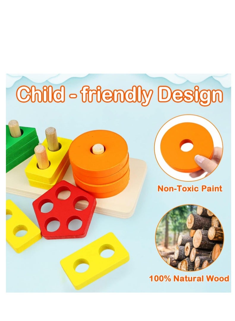 MOSH Toys for 1 to 3-Year-Old Boys and Girls Wooden Sorting & Stacking Educational Toys for Toddlers and Preschoolers - Image 2
