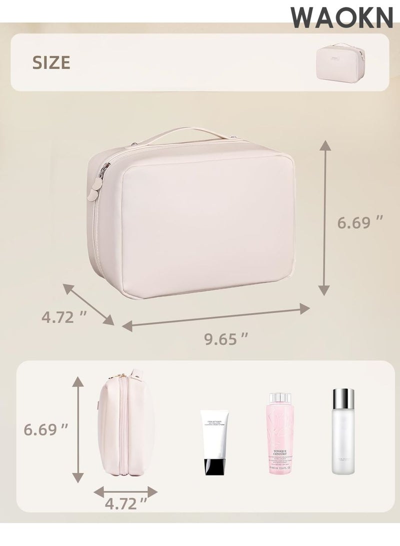WAOKN Travel Makeup Bag for Women - Waterproof Cosmetic Organizer with Multiple Pockets - Perfect for Toiletries, Brushes, Skincare & Travel Essentials - Portable Hanging Toiletry Bag for Airplane, Gym, Vacation (Compact, Lightweight & TSA-Friendly) - Image 1