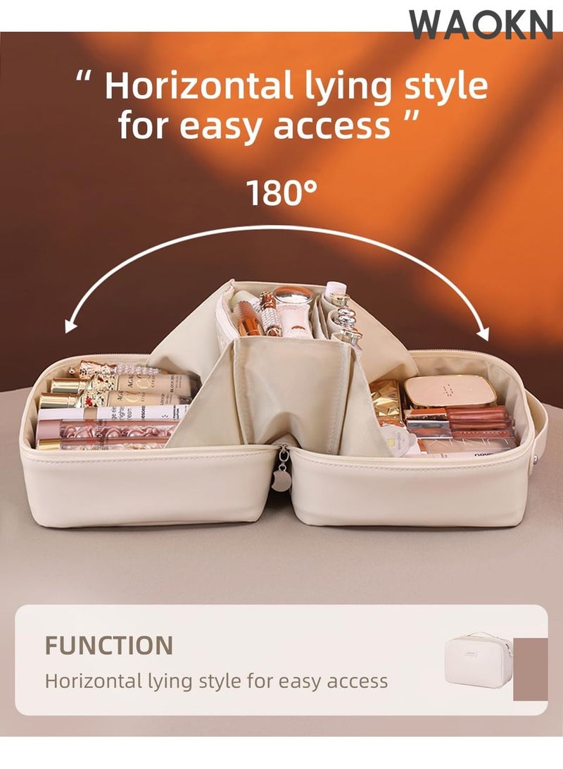 WAOKN Travel Makeup Bag for Women - Waterproof Cosmetic Organizer with Multiple Pockets - Perfect for Toiletries, Brushes, Skincare & Travel Essentials - Portable Hanging Toiletry Bag for Airplane, Gym, Vacation (Compact, Lightweight & TSA-Friendly) - Image 3