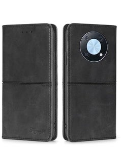 HuHa Case Cover Compatible For Huawei nova Y90 4G Cow Texture Magnetic Horizontal Flip Leather Phone Case Black