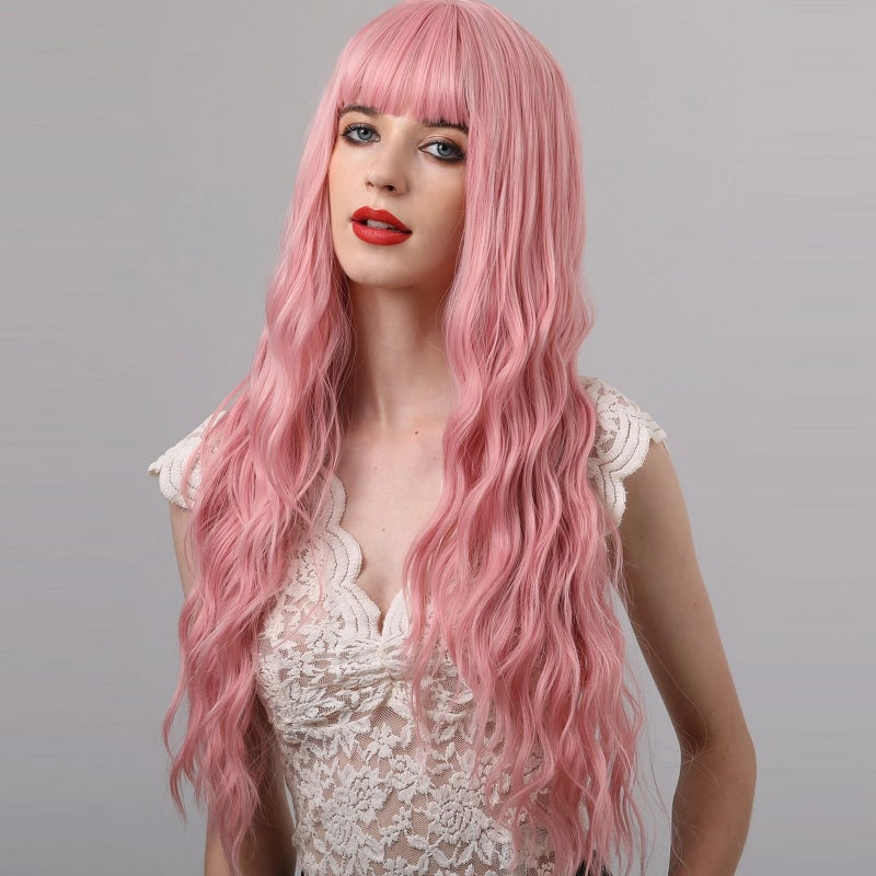 Pink Curly Wigs Sexy Wavy Hair Wig Women's Long Wig Heat Synthetic for Women Cosplay Party Daily Use - Image 4