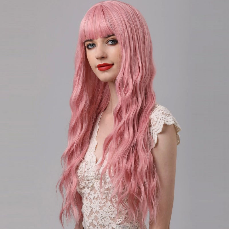 Pink Curly Wigs Sexy Wavy Hair Wig Women's Long Wig Heat Synthetic for Women Cosplay Party Daily Use - Image 1