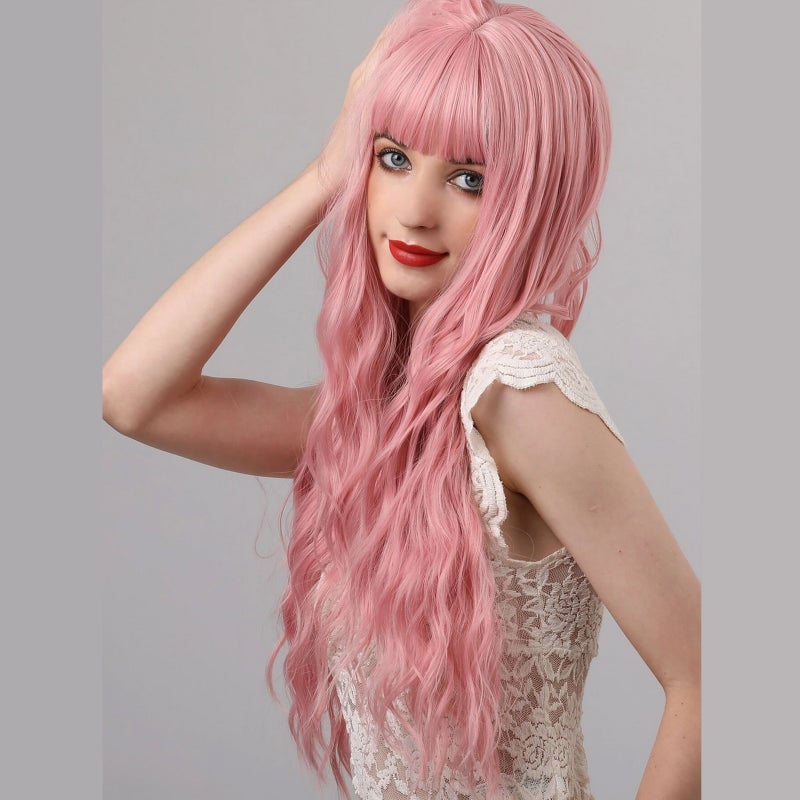 Pink Curly Wigs Sexy Wavy Hair Wig Women's Long Wig Heat Synthetic for Women Cosplay Party Daily Use - Image 3