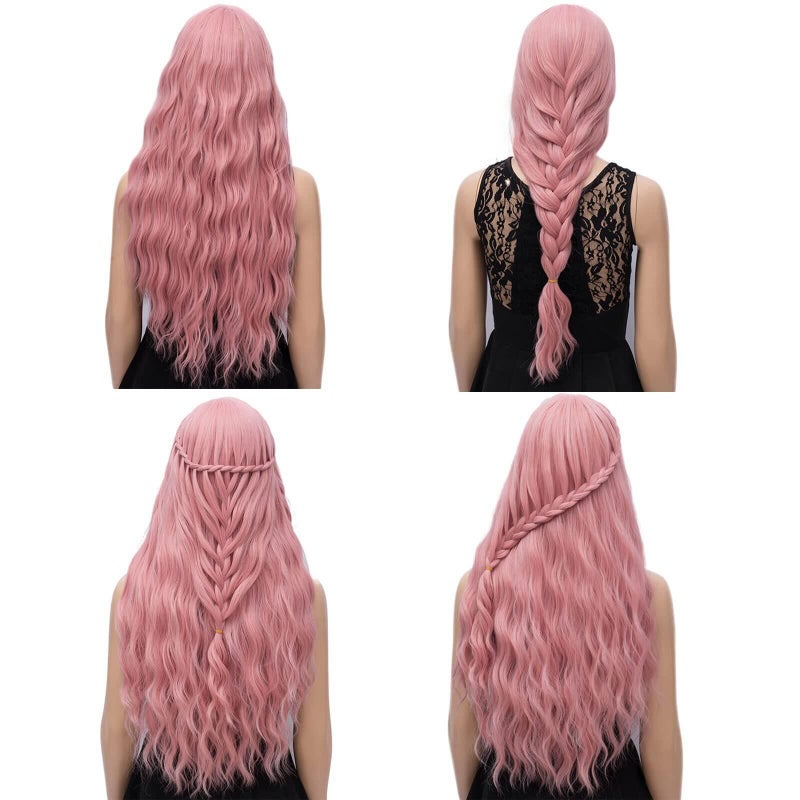 Pink Curly Wigs Sexy Wavy Hair Wig Women's Long Wig Heat Synthetic for Women Cosplay Party Daily Use - Image 2