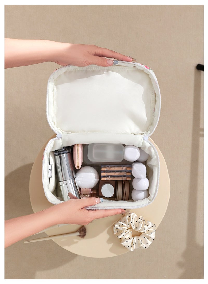طقم من 3 حقائب مكياج قطنية، حقائب أدوات تجميل منظمة للسفر، حقائب مستحضرات تجميل على الطراز الريفي للفتيات النساء - Image 4