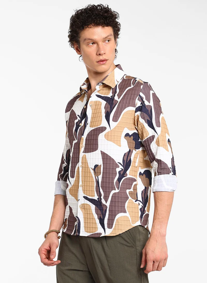 كامبوس سوترا Men's Taupe Brown & Beige Abstract Tulip Shirt