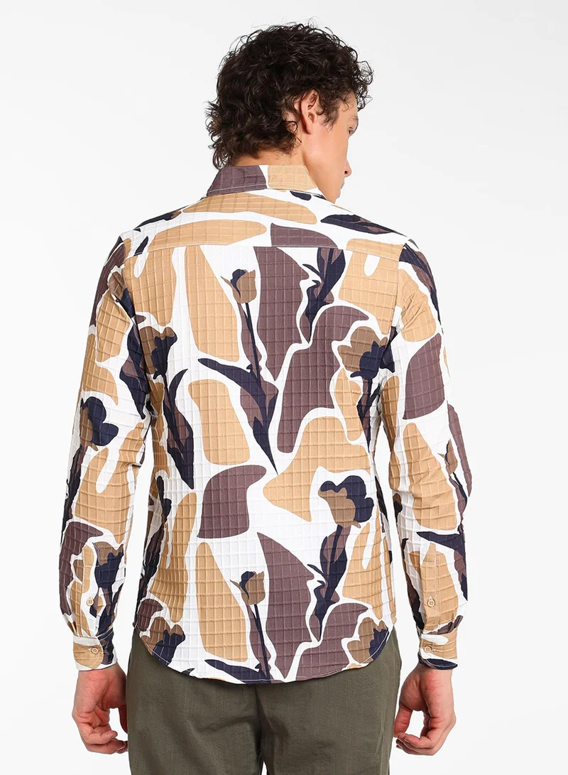 كامبوس سوترا Men's Taupe Brown & Beige Abstract Tulip Shirt