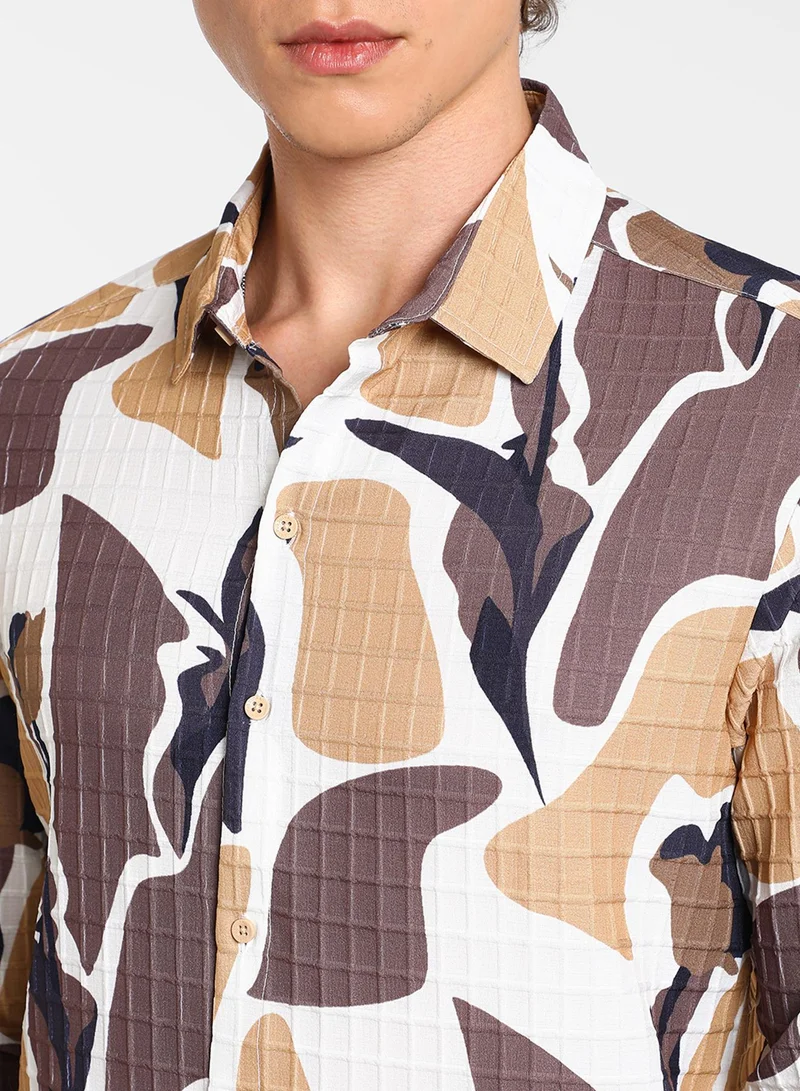 كامبوس سوترا Men's Taupe Brown & Beige Abstract Tulip Shirt