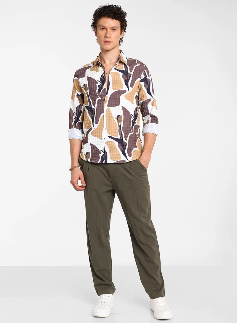 كامبوس سوترا Men's Taupe Brown & Beige Abstract Tulip Shirt
