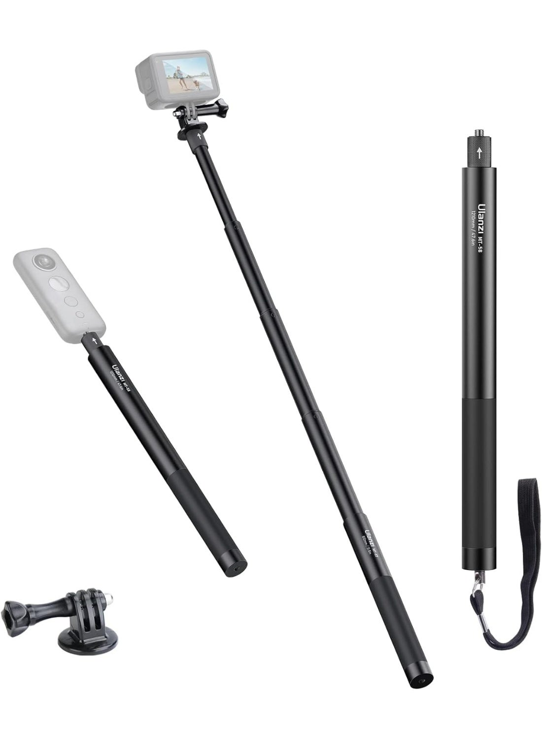 ULANZI Selfie Stick for INSTA360 Action Cam for Gopro Video Shooting Extension Pole w 1/4" Convert Adapter, Compatible w GoPro Hero 12 11 10 9 8 7 6 Max, INSTA360 ONE X R Action Cam Extension Rod