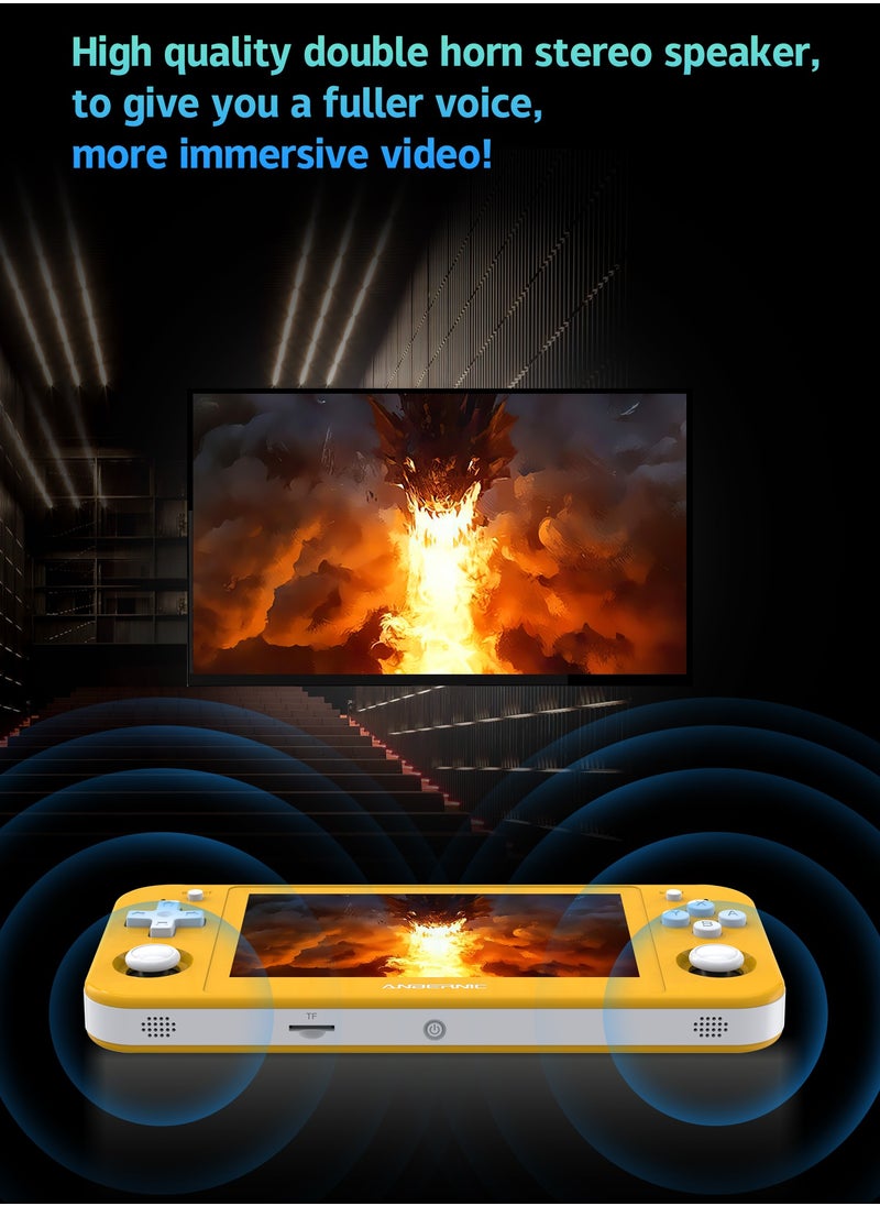 ANBERNIC  - Anbernic RG505 Handheld Game Console 4.95-inch OLED Touch Screen 960:544 Android 12 Unisoc Tiger T618 64-bit 4GB LPDDR4X 26 Emulators with Gift Package【Yellow-128G with 20,000 Games Pre-installed】 - Image 1
