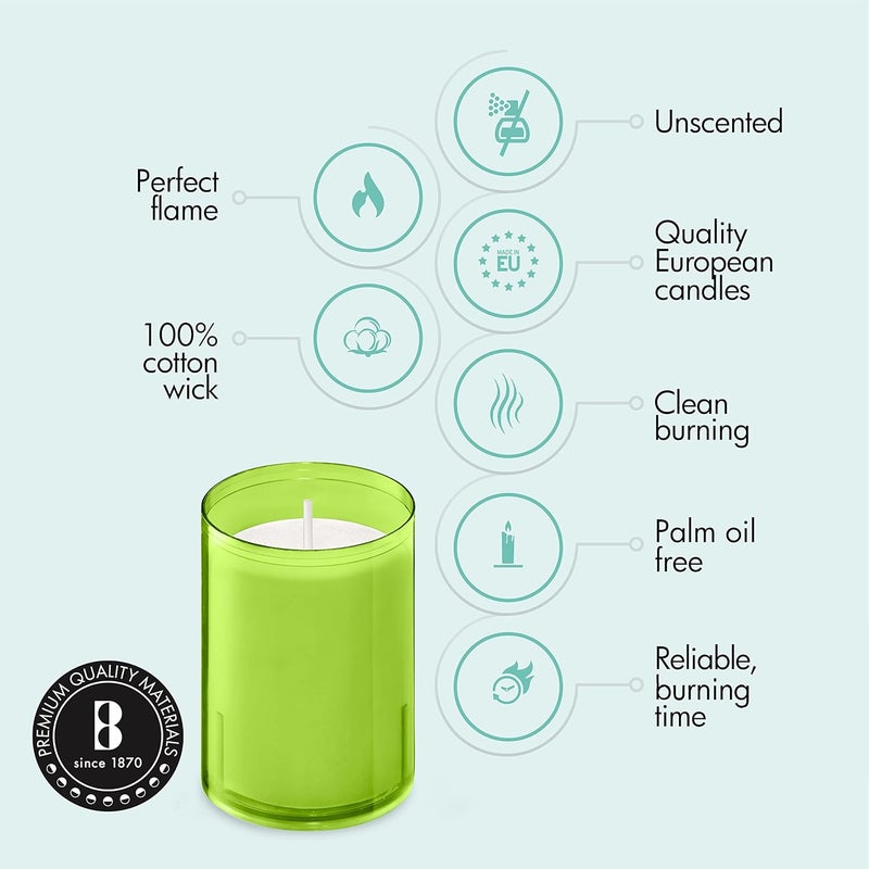 BOLSIUS 24 Hour Votive Candles - 20 Pack Relight Candles in Lime Green Unbreakable Plastic Cups - Premium European Quality - Unscented Smooth and Smokeless Candles - Image 3