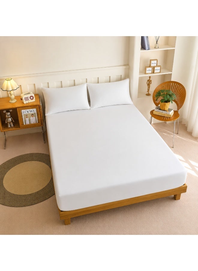 Queen Size Fitted Sheet Set 3 in 1, 150×200×30cm Mattress Cover with 2 Pillowcases, Soft High Thread Count Bed Sheets, 360° Elastic All Around, White - Image 2