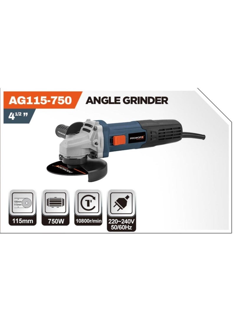 Proworx AG115-750 Angle Grinder 4.5 Inch 750W – 115mm Heavy Duty Electric Grinding & Cutting Machine