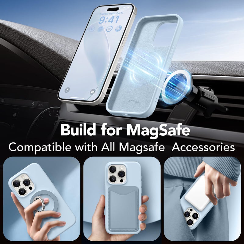 GONEZ Magnetic for iPhone 15 Pro Case, Compatible with MagSafe, [Screen Protector + Camera Lens Protector], Silicone Shockproof Anti-Scratch Protective Phone Case 6.1 inch, Blue - Image 4
