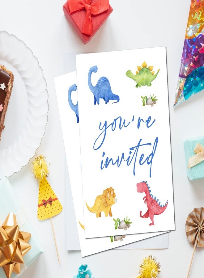 Soiceu Watercolors Dinosaur Three-Rex 3rd Birthday Party Invitations with Envelopes Set of 20 Boy Dinosaur 3-Rex Third Birthday Party Invites - Image 3