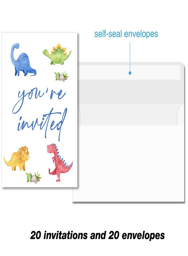 Soiceu Watercolors Dinosaur Three-Rex 3rd Birthday Party Invitations with Envelopes Set of 20 Boy Dinosaur 3-Rex Third Birthday Party Invites - Image 5