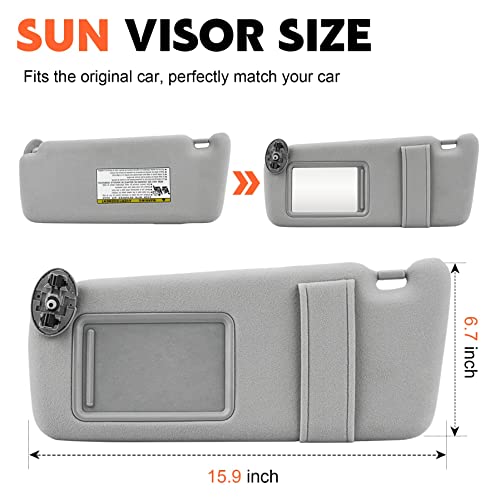 ILONPA Gray Driver Left Side Sun Visor Replacement Compatible with 2007 2008 2009 2010 2011 Toyota Camry Without Sunroof Replace 74320-06780-B0, 74320-33B81-B0 - Image 2