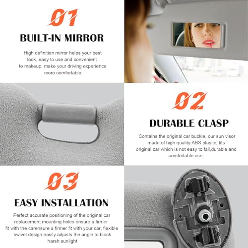 ILONPA Gray Driver Left Side Sun Visor Replacement Compatible with 2007 2008 2009 2010 2011 Toyota Camry Without Sunroof Replace 74320-06780-B0, 74320-33B81-B0 - Image 4