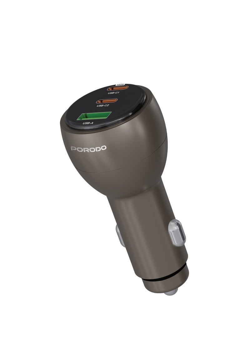 porodo Multi-Port Car Charger, 100W PD, 18W QC, USB Fast Charging, 2 USB-C & 1 USB-A, Fast Multi-Charging Technology, Smart Charging Protocols - Image 1
